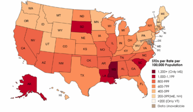 [OC] STDs per 100,000 Population by U.S. State (2021)