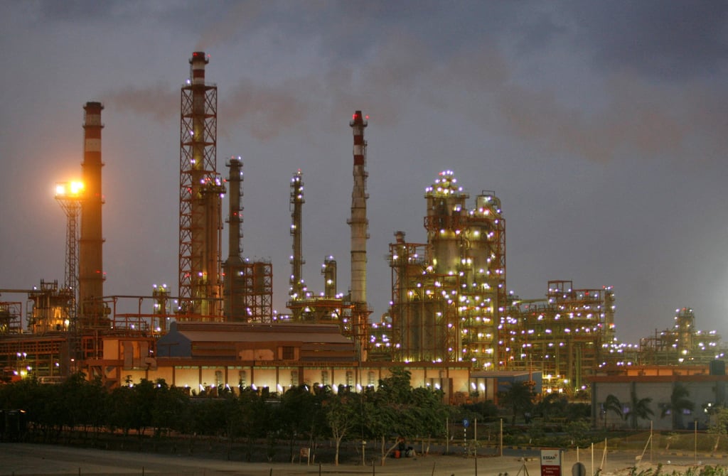 An oil refinery in India’s Gujarat state pictured at dusk. India has become the biggest buyer of seaborne Russian oil. Photo: Reuters