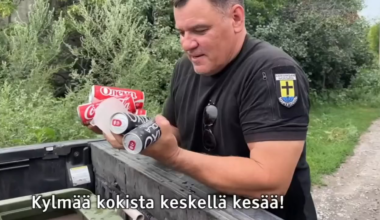 A Finnish reporter and his Ukrainian buddy bring cold Coca-Cola to Ukrainian soldiers who just returned from a fight