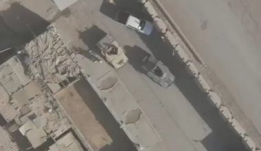 A Pakistani DJI quadcopter drone armed with a 60mm mortar drops a pin-point accurate shell into the turret of a Taliban humvee in Spin Boldak, causing it to begin smoking, 15/10/2025