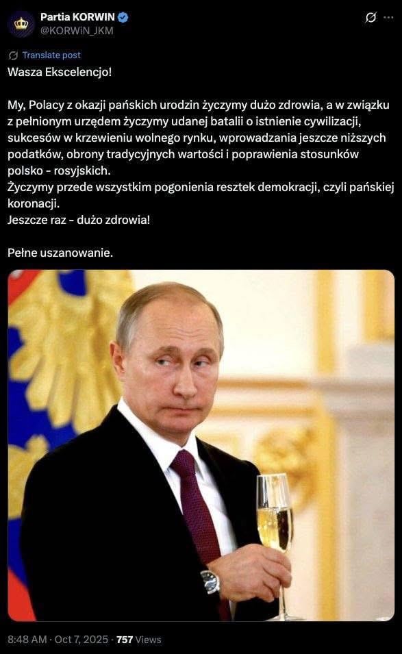 Partia Korwin na swoim profilu na x życzy zbrodniarzowi wojennemu wszystkiego najlepszego w dniu jego urodzin