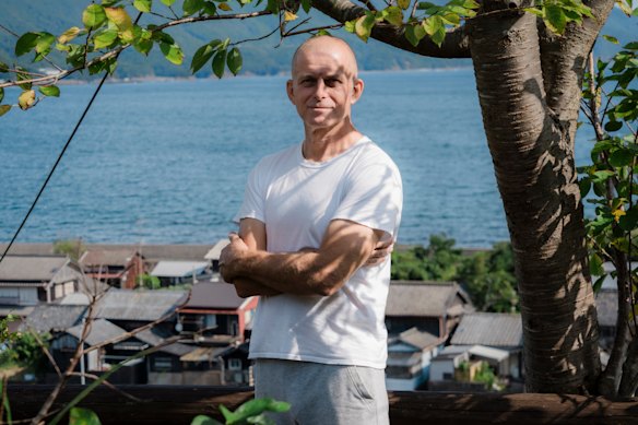 Amateur historian Nick Russell on Tebajima island, off which the Cyprus was anchored in 1830.