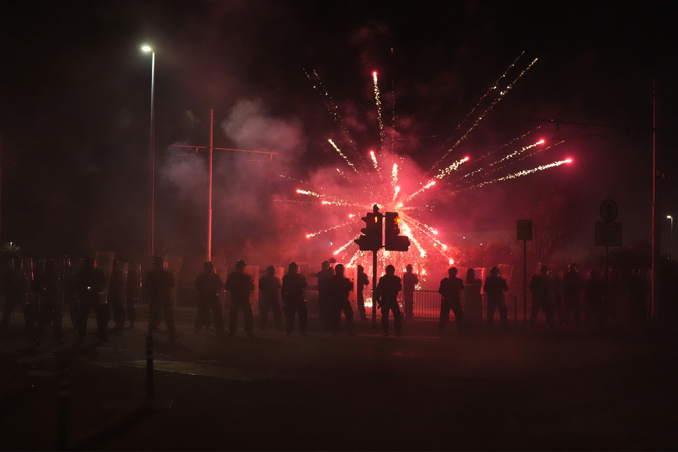 Fireworks were thrown at police