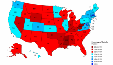 [OC] Statea by percentage of residents with a Bachelors Degree