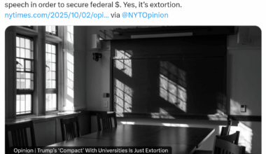 Larry Sabato, founder and director of the UVA Center for Politics, on Trump's university compact: "No college with integrity would ever agree to Trump’s demands to limit speech in order to secure federal $. Yes, it’s extortion."