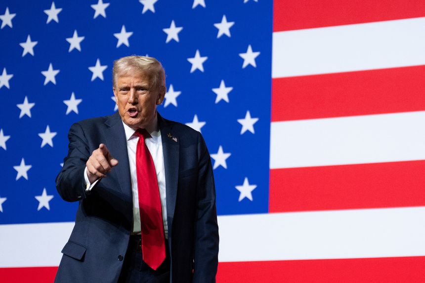 President Donald Trump departs after addressing senior military officers gathered at Marine Corps Base Quantico in Virginia, on September 30.