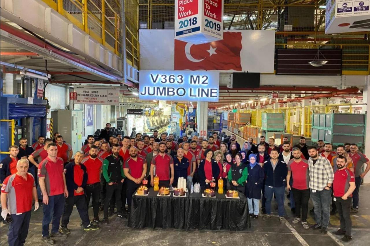 mployees of Magna Seating Türkiye gather inside the production line area to celebrate the company’s inclusion among Europe’s Best Workplaces. (Photo via Great Place To Work)