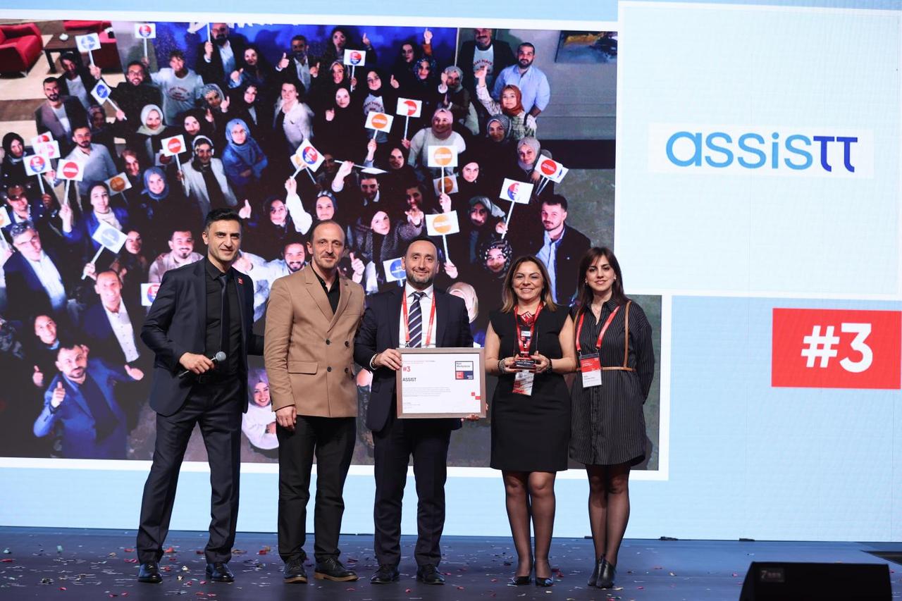 Representatives of Assistt receive their award at the Great Place To Work ceremony after being ranked among Europe’s Best Workplaces. (Photo via Great Place To Work)