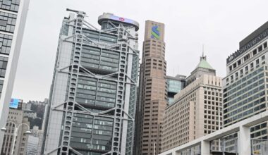 The HSBC building (centre L) is seen in Hong Kong on February 19, 2025, ahead of their annual results announcement. (Photo by Peter PARKS / AFP)