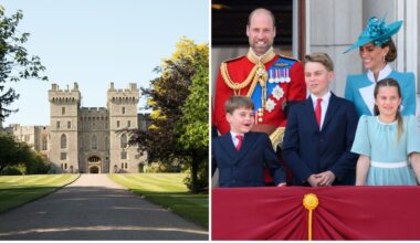 A composite of a picture of Windsor Castle and a picture of the Wales family at Trooping the Colour