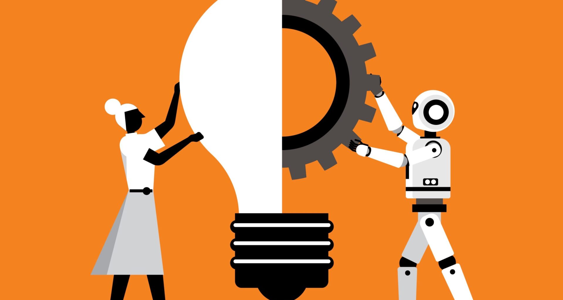 Teacher and artificial intelligence technology, futuristic, AI, Machine future cooperation, technology advance, innovation vector illustrator