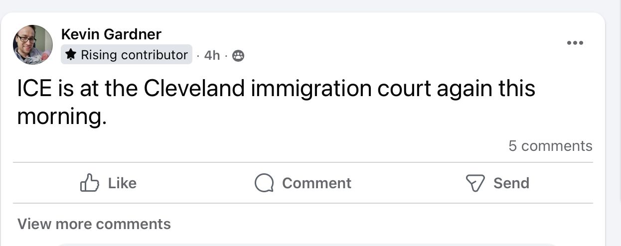 Immigration attorney Kevin Garder made a post warning other local attorneys about ICE officers being at the courthouse Thursday morning.