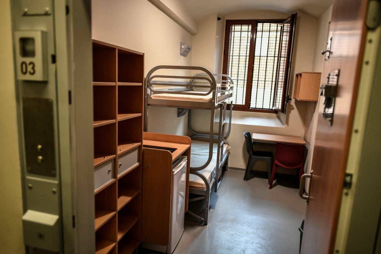 A 2019 photo shows a cell inside the prison where Sarkozy is serving his sentence in isolation from other inmates. A 2019 photo shows a cell inside the prison where Sarkozy is serving his sentence in isolation from other inmates.