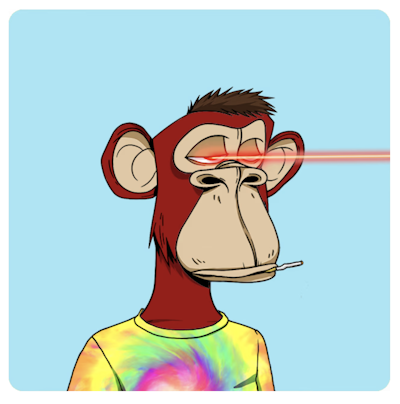 One of those fucking ridiculous Bored Ape Yacht Club abominations. Ape is wearing a tie-dye t-shirt and has lasers coming out of his eyes. No, I don't know why, either. 