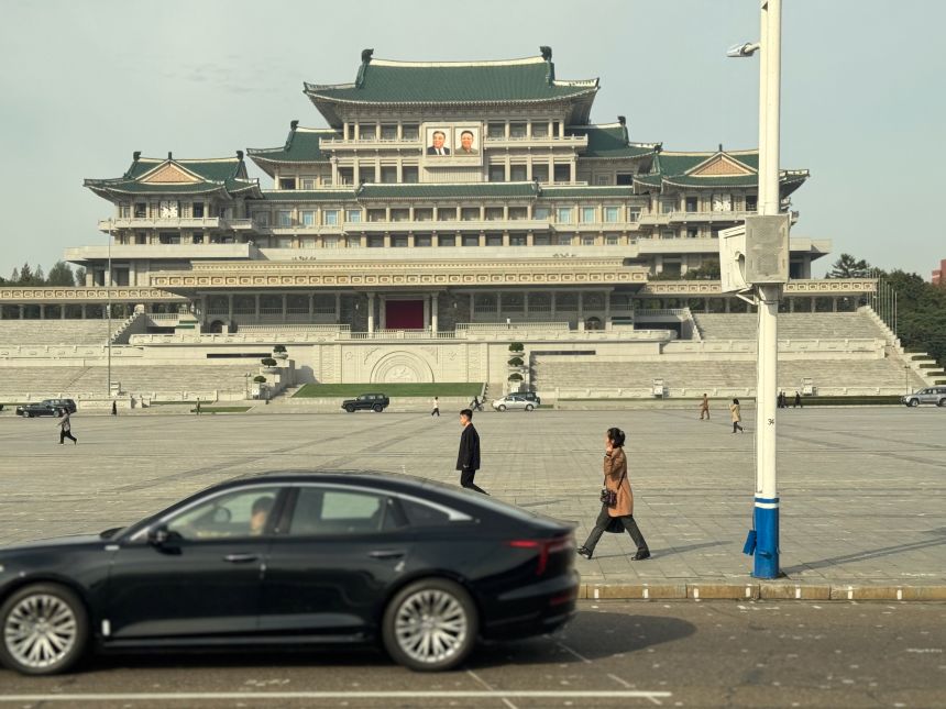 Cars spotted in front of Kim Il Sung Square in Pyongyang