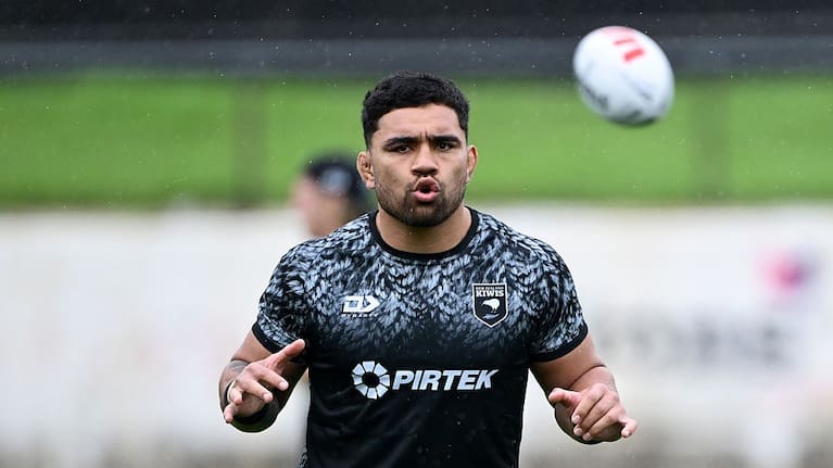 Isaiah Papali’i of the Kiwis runs through drills during a New Zealand Kiwis training session at Western Springs Stadium.
