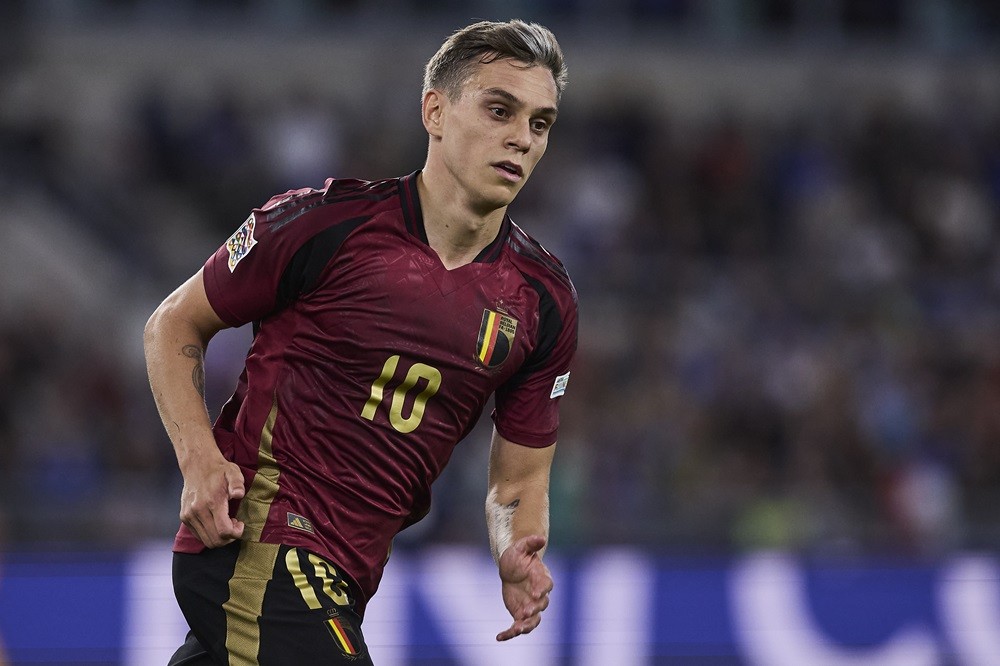 ROME, ITALY: Leandro Trossard of Belgium looks on during the UEFA Nations League 2024/25 League A Group A2 match between Italy and Belgium at Stadi...