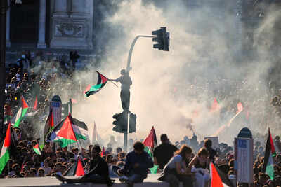 Pro-Palestinian demonstrators gather in Rome's San Giovanni Square. (AP Photo) Italy face tense World Cup qualifier against Israel amid massive pro-Palestinian protests