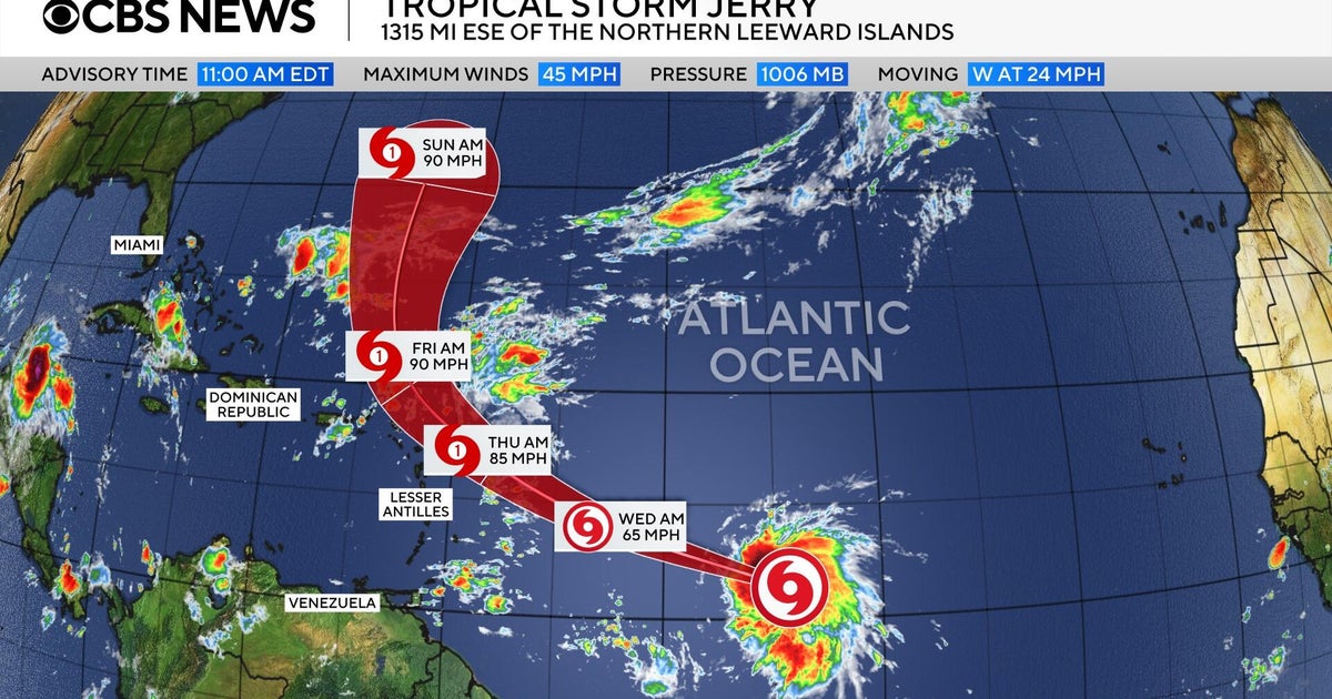Tropical Storm Jerry forms over the central Atlantic, becoming 10th named storm this hurricane season