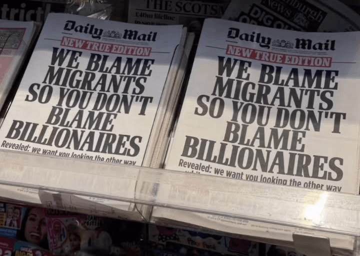 Activists sneak wrap-arounds onto Daily Mail in shops.