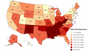 [OC] Male Life Expectancy by State (2021)