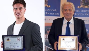 Kenan Yildiz (right) and Servet Yardimci (left) at the Mediterranean Excellence Awards ceremony in Rome, Italy, October 20, 2025. (AA Photo)