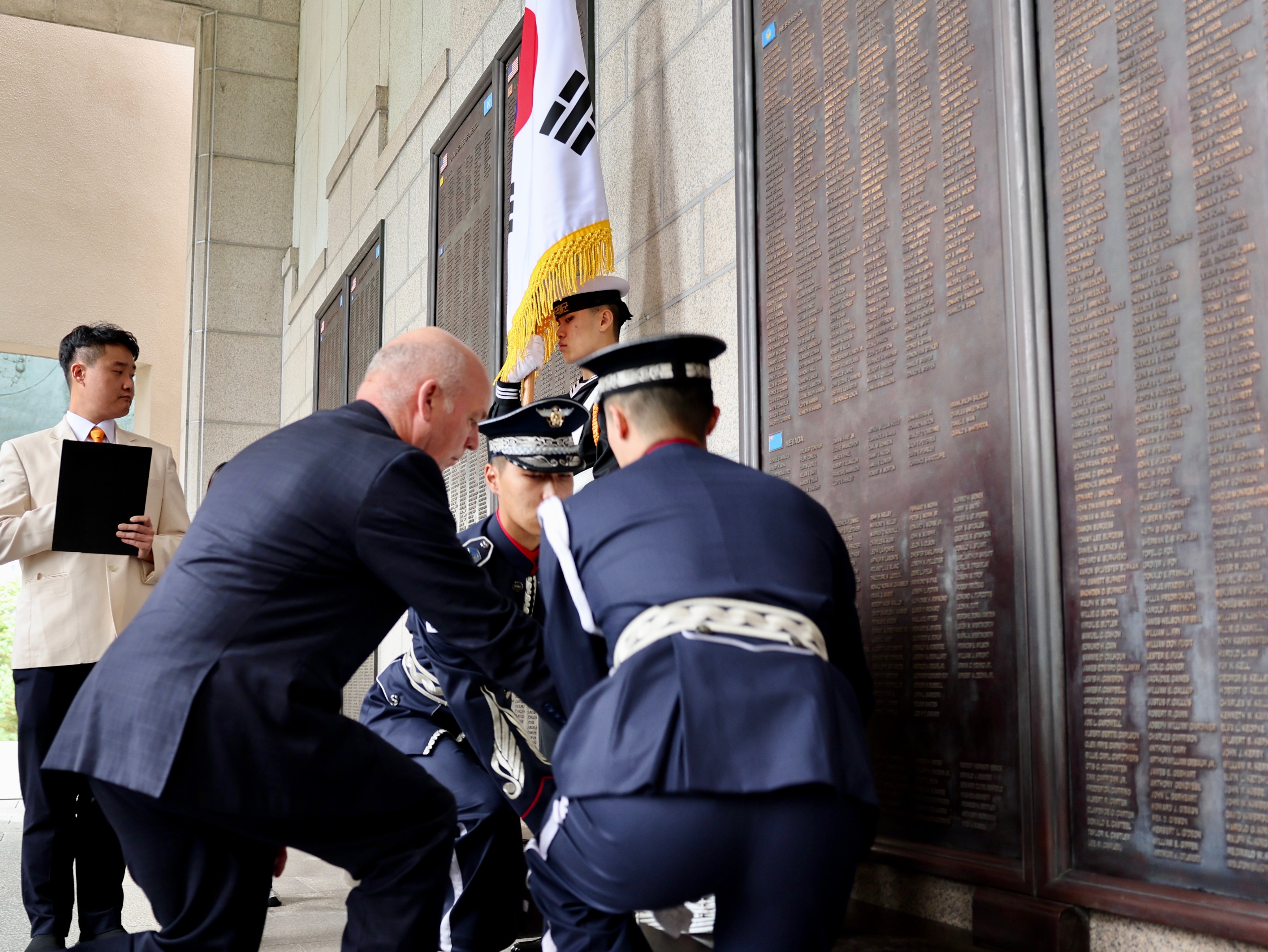 Gov. Gianforte laying a wreath at the War Memorial of Korea in Seoul to honor Montana soldiers