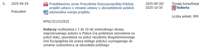 Konsultowanie projektu ustawy o zmianie ustawy o obywatelstwie polskim. (Wydłużenie wymaganego pobytu stałego z 3 do 10 lat)