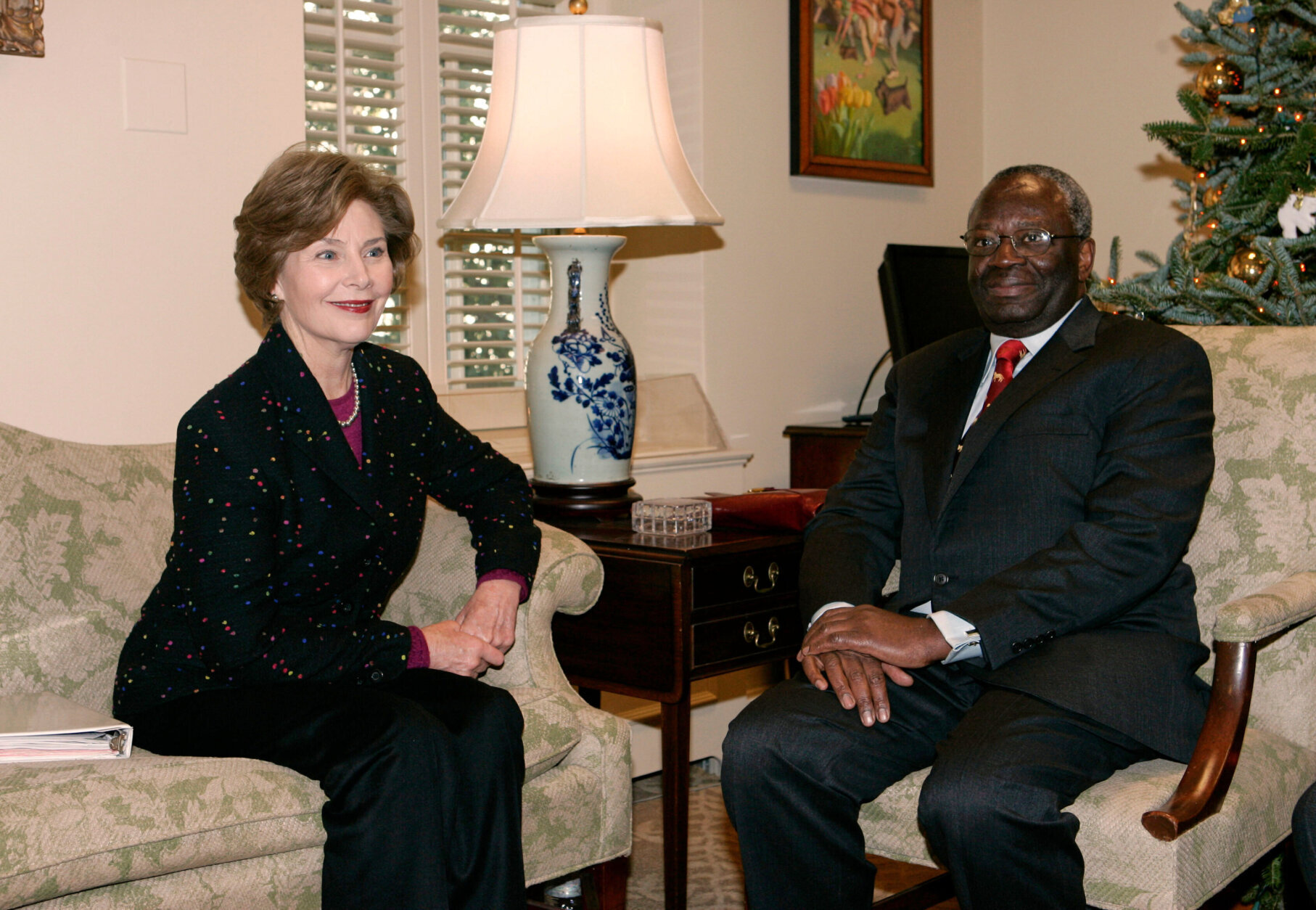 First lady Laura Bush, left, meets with U.N. Special Adviser on Burma Ibrahim Gambari in her East Wing office