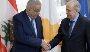 Greek Cyprus’ foreign minister Ioannis Kasoulides shakes hands with his Lebanese counterpart Abdallah Bou Habib, accessed on Oct. 25, 2025. (Photo via X)