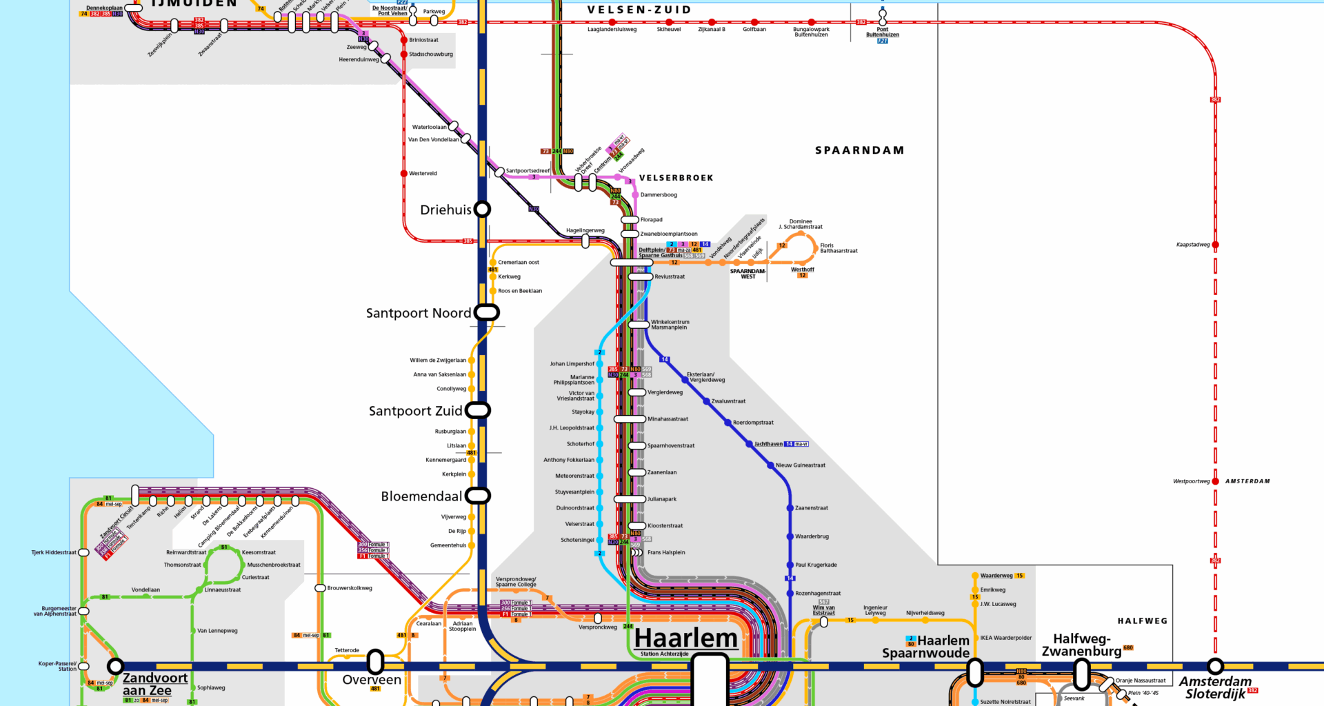 Kaart van het OV in de regio Haarlem-IJmond in metrostijl! [OC]