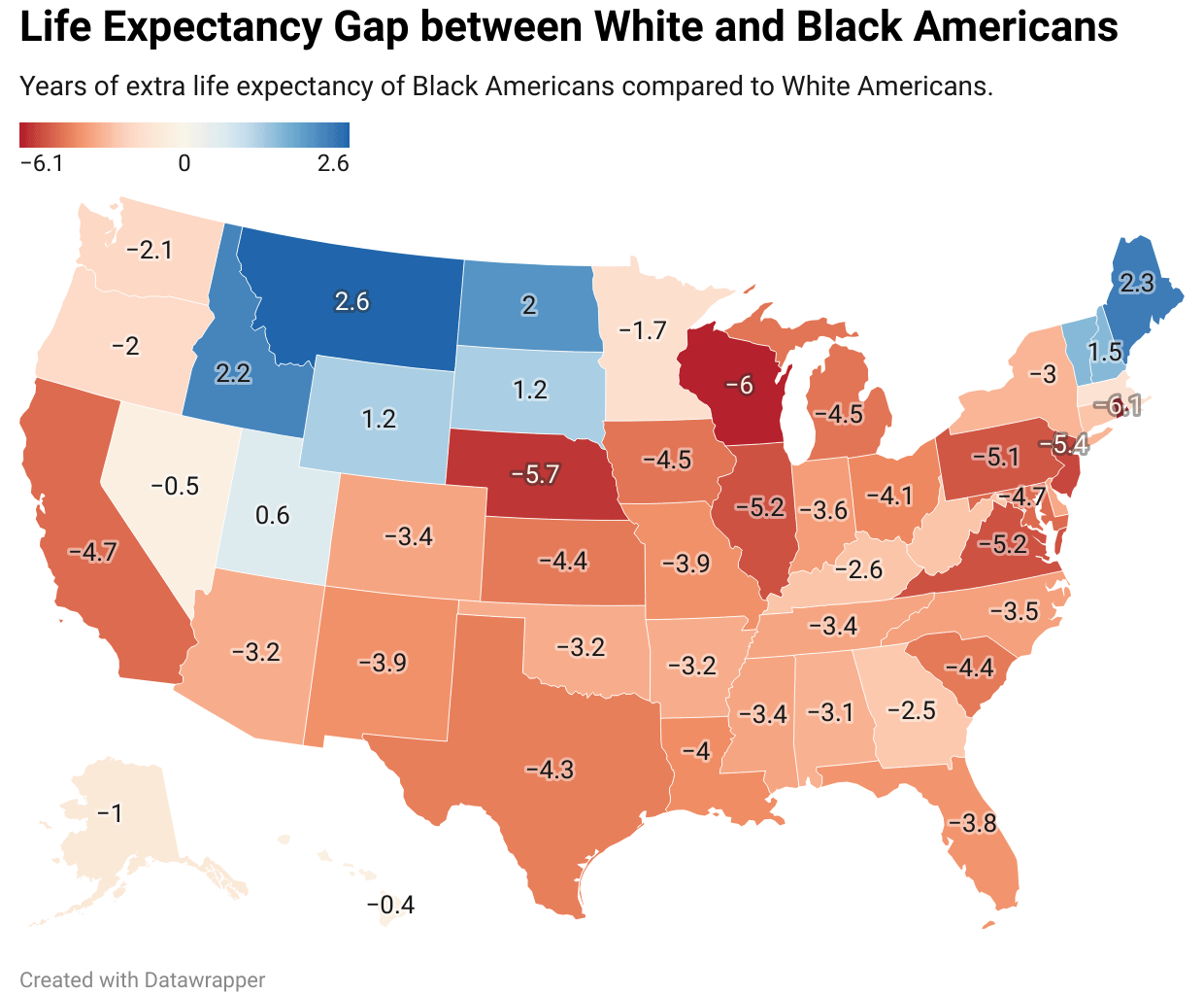 [OC] Life Expectancy Gap between White and Black Americans