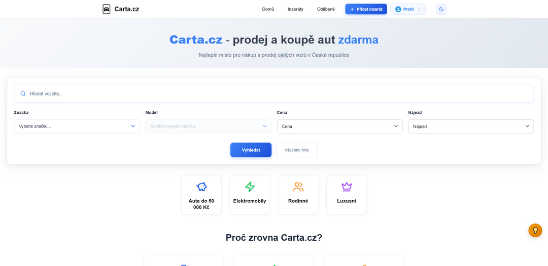 Vytvořil jsem webovou aplikaci pro prodej aut zdarma a bez reklam
