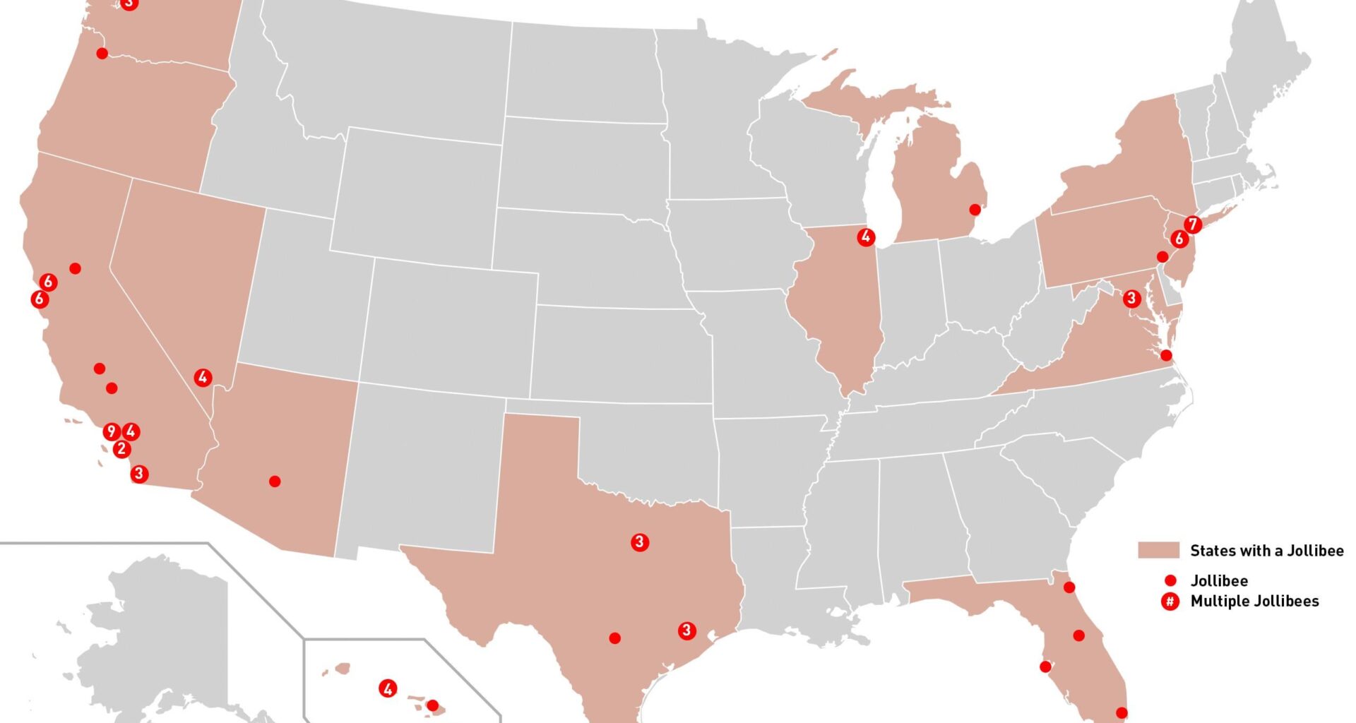 [OC] Jollibee locations in the United States
