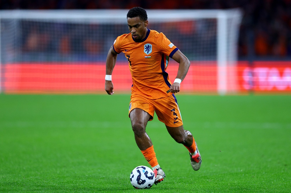 AMSTERDAM, NETHERLANDS: Jurrien Timber of Netherlands in action during the UEFA Nations League 2024/25 League A Group A3 match between Netherlands and Hungary at on November 16, 2024. (Photo by Dean Mouhtaropoulos/Getty Images)