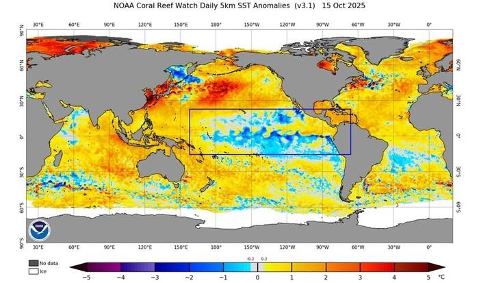 Anomalia termica sull'Oceano Pacifico. Acque più fredde del normale