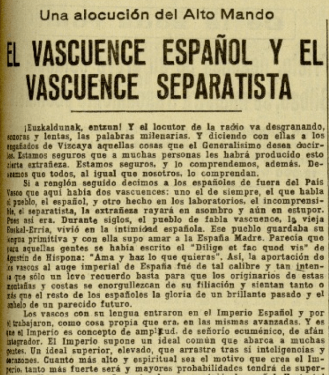What the Nationalist Rebels (Franquists) thought about the Basque language in 1937