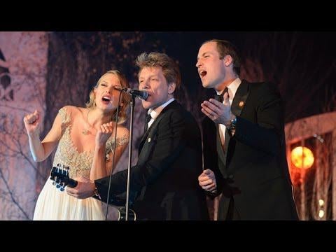 Throwback to that time in 2013 when Prince William sang Living on a Prayer onstage with Jon Bon Jovi and Taylor Swift