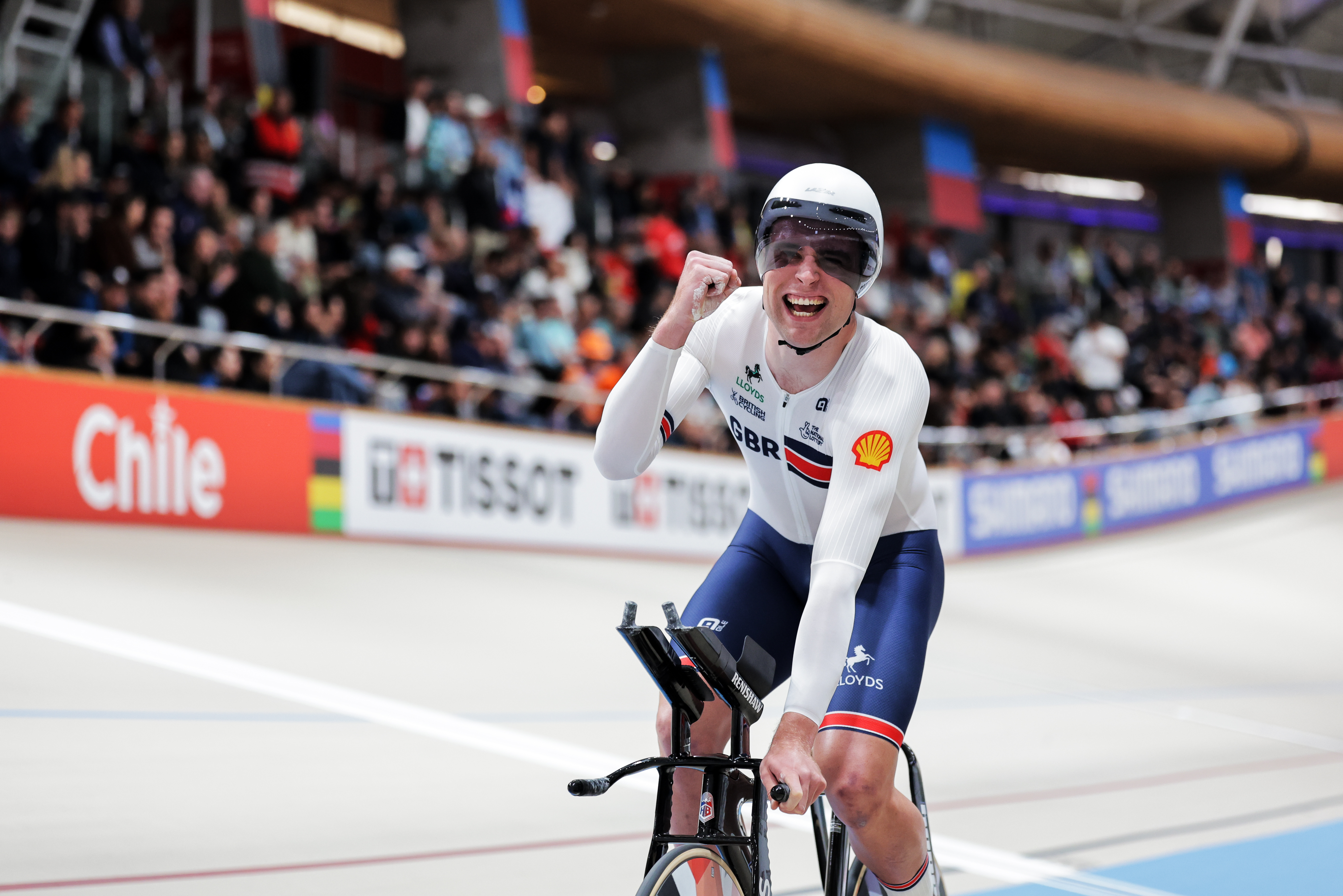 Josh Charlton celebrating on the track