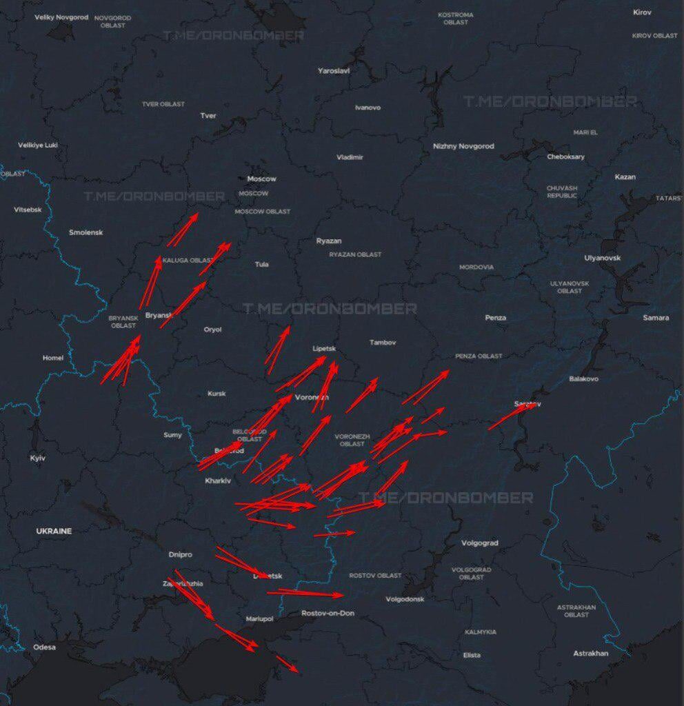 DroneBomber: Ukrainian long-range attack drones are attacking Russian oil depots/refineries/energy infrastructure/military facilities. Information is current as of 00:40