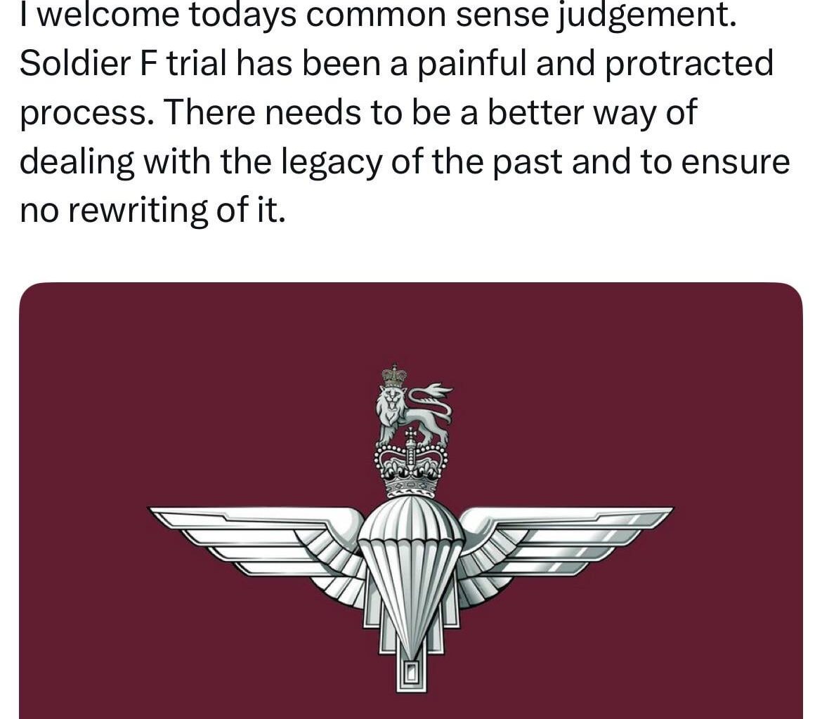 In response to the verdict in the Soldier F trial Gavin Robinson posts the flag of the Paratroop Regiment
