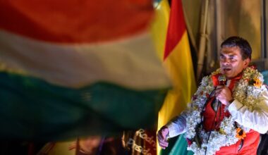 Bolivia’s president-elect Rodrigo Paz, delivers a speech to supporters following the results of the run-off presidential election in La Paz, on October 19, 2025.