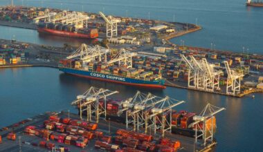 A COSCO ship at the port of long beach
