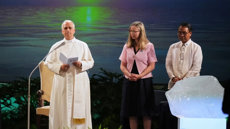 Pope Leo XIV blesses glacier ice urging global leaders to act on climate change