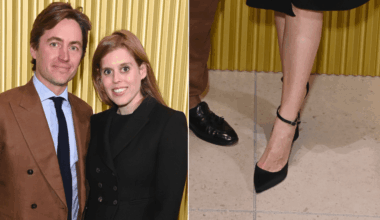 Edoardo Mapelli Mozzi and Princess Beatrice, who wears Tabitha Simmons Alhambra black pointed- toe pumps with an ankle strap, attend The Chancery Rosewood Grand Opening on Tuesday in London.