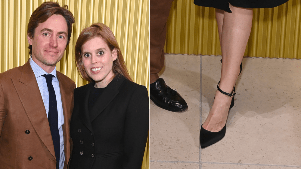 Edoardo Mapelli Mozzi and Princess Beatrice, who wears Tabitha Simmons Alhambra black pointed- toe pumps with an ankle strap, attend The Chancery Rosewood Grand Opening on Tuesday in London.