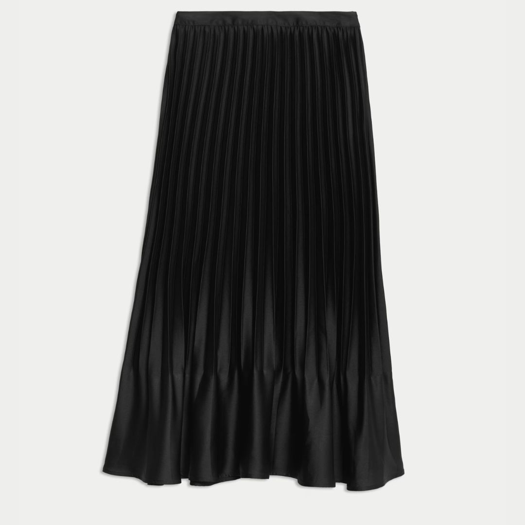 M&amp;S Black Pleated Midaxi Skirt
