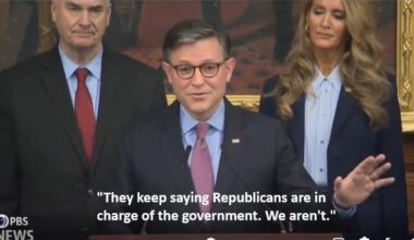 Republicans are the majority in all three branches of government but when pull the cord on Mike Johnson's back this is what you hear.