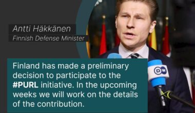 Finland joins the PURL initiative, a NATO-U.S. mechanism to fund priority weapons for Ukraine. Defense Minister Antti Häkkänen announced this decision, with details to follow soon. A new signal of Europe's unity to stand with Ukraine and provide critical military aid to repel Russia's aggression