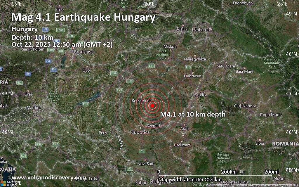 Moderate 4.1 Quake Hits Near Csongrad, Csongrad Megye, Hungary